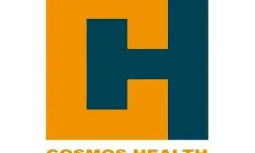 Cosmos Health logo: orange and dark teal square with an abstract H, and 'COSMOS HEALTH GLOBAL HEALTHCARE GROUP' text beneath.