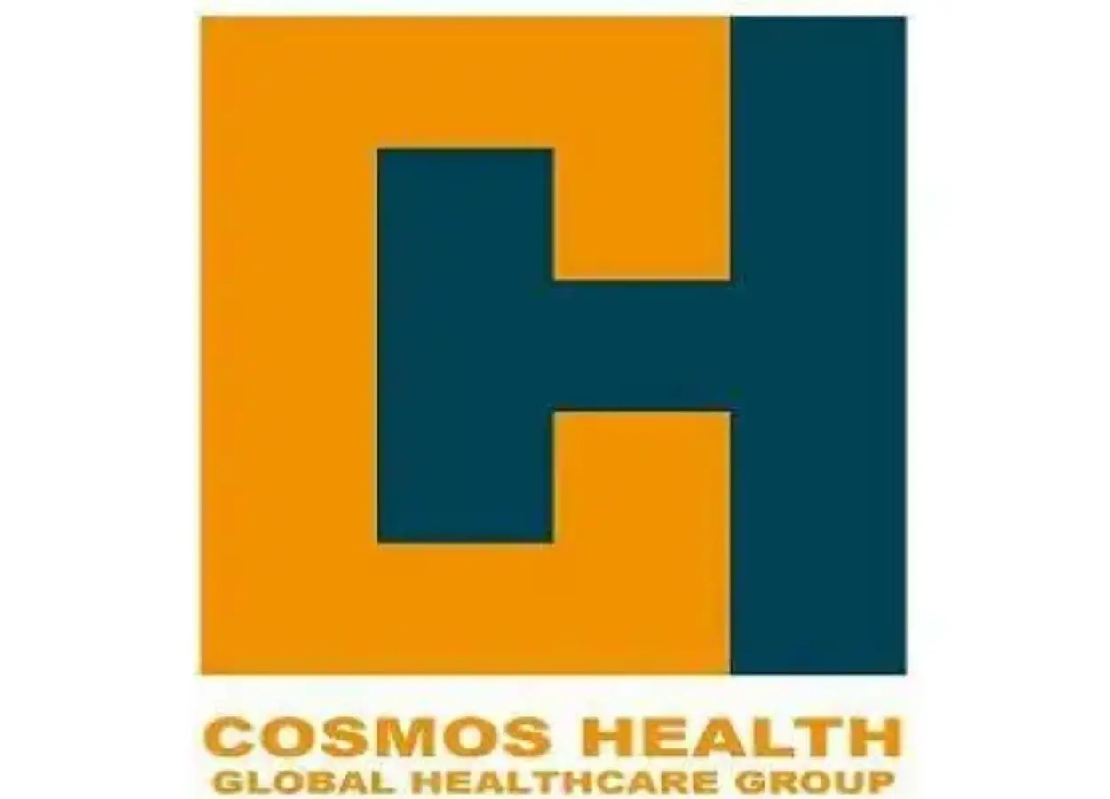 Cosmos Health logo: orange and dark teal square with an abstract H, and 'COSMOS HEALTH GLOBAL HEALTHCARE GROUP' text beneath.