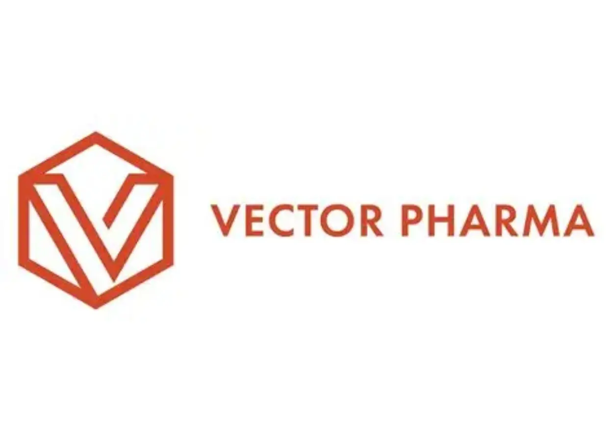 Vector Pharma logo: red geometric hexagon with a stylized V and the text VECTOR PHARMA next to it