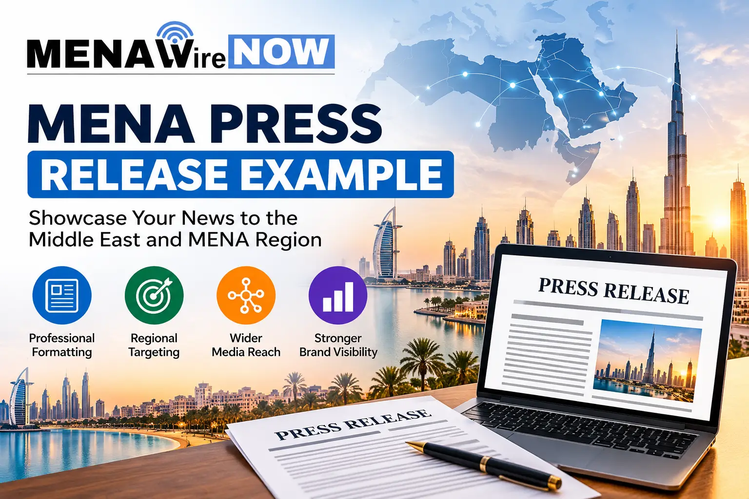 Explore a MENA press release example with effective formatting and regional targeting. Reach Middle East audiences with MENAWireNOW.